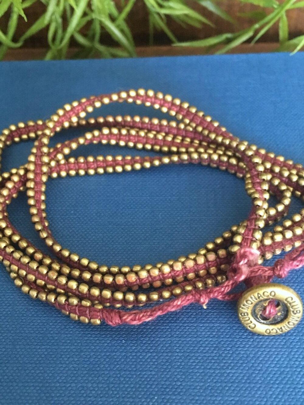 Club Monaco Wrap Red Gold Beaded Wrap Bracelet Bohemian Layering Jewelry Cotton